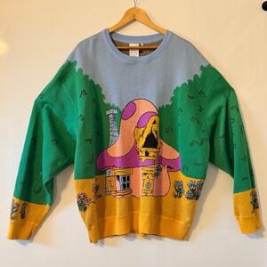 FENTY x PUMA The Smurfs Mushroom House Knit Sweater XXL Green Yellow Blue